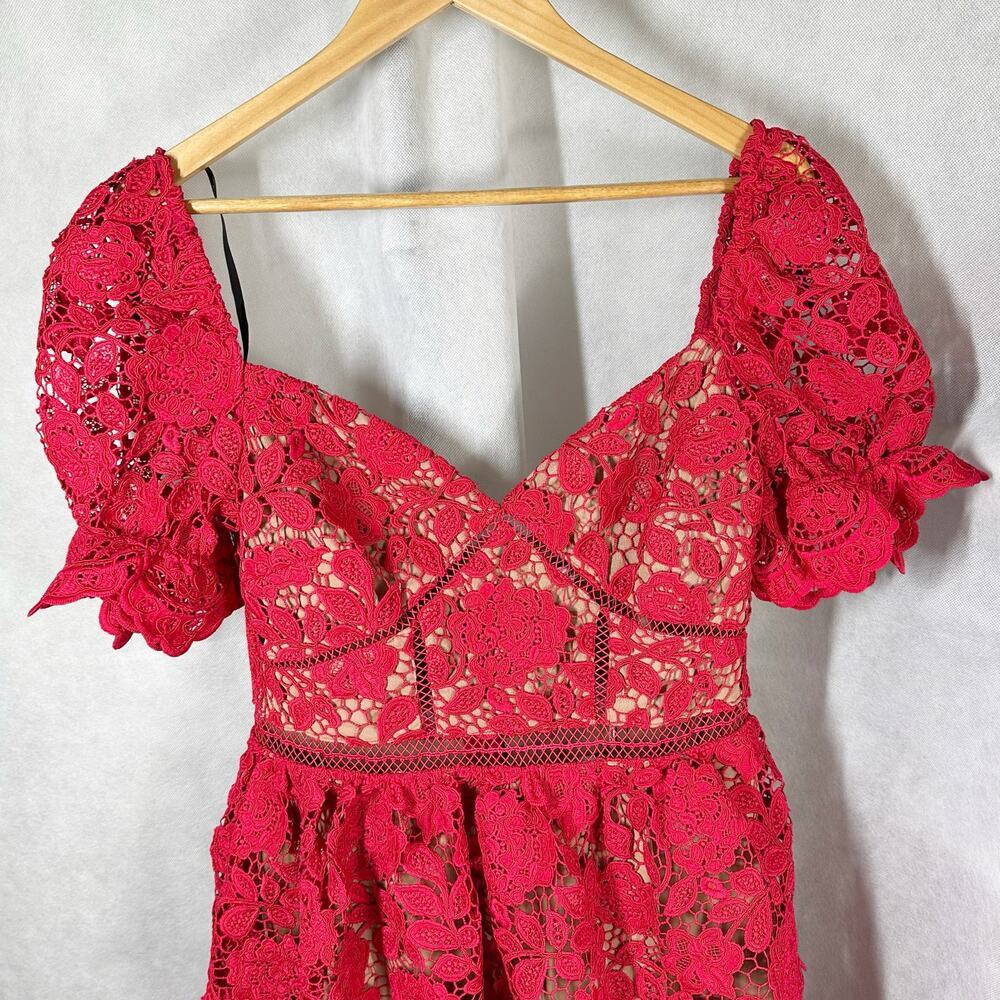 Self-Portrait Red Lace Tiered Mini Dress - Picture 6 of 12